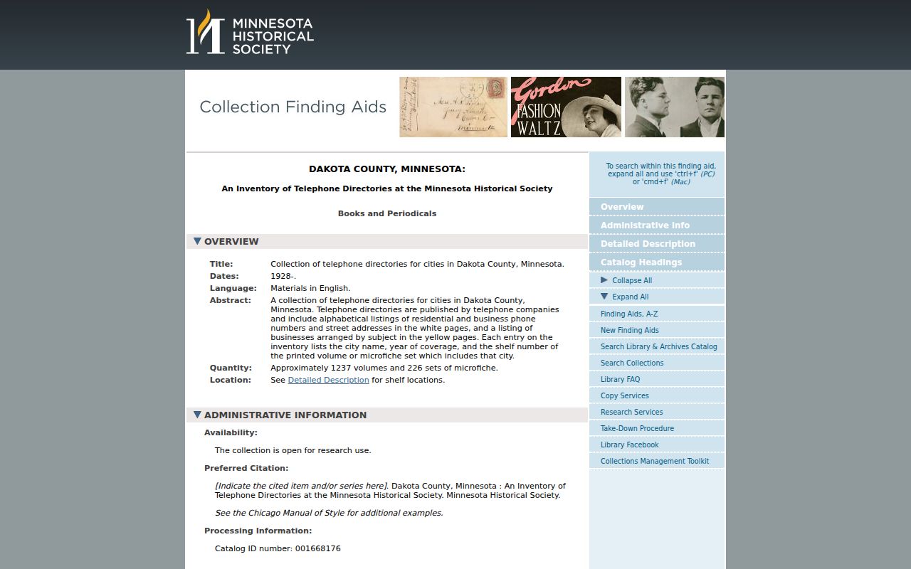Eagan city directory telephone-book finding aid at the Minnesota Historical Society