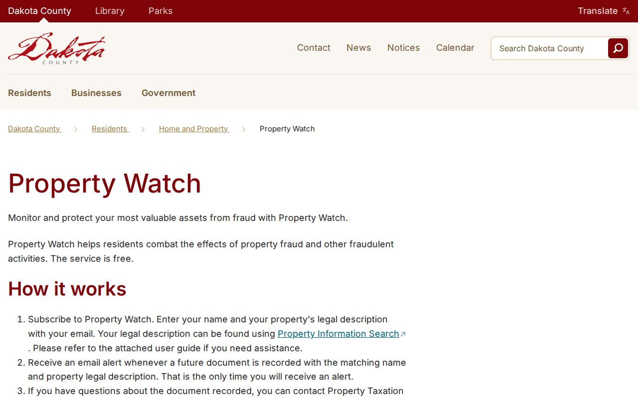 Eagan previous residents Property Watch enrollment information from Dakota County