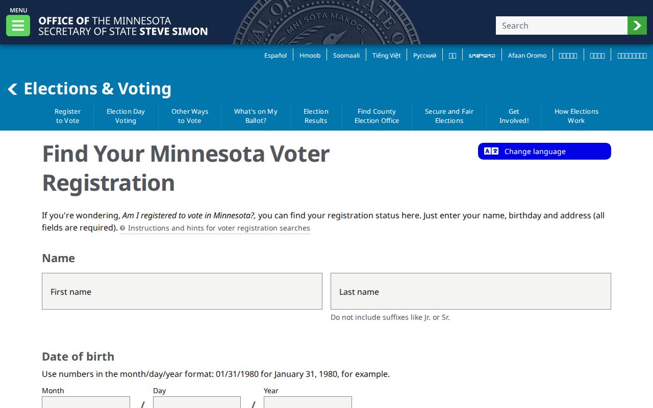Eagan resident lookup with Minnesota voter status name and address fields
